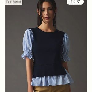 Anthropologie Layered poplin-sleeve sweater